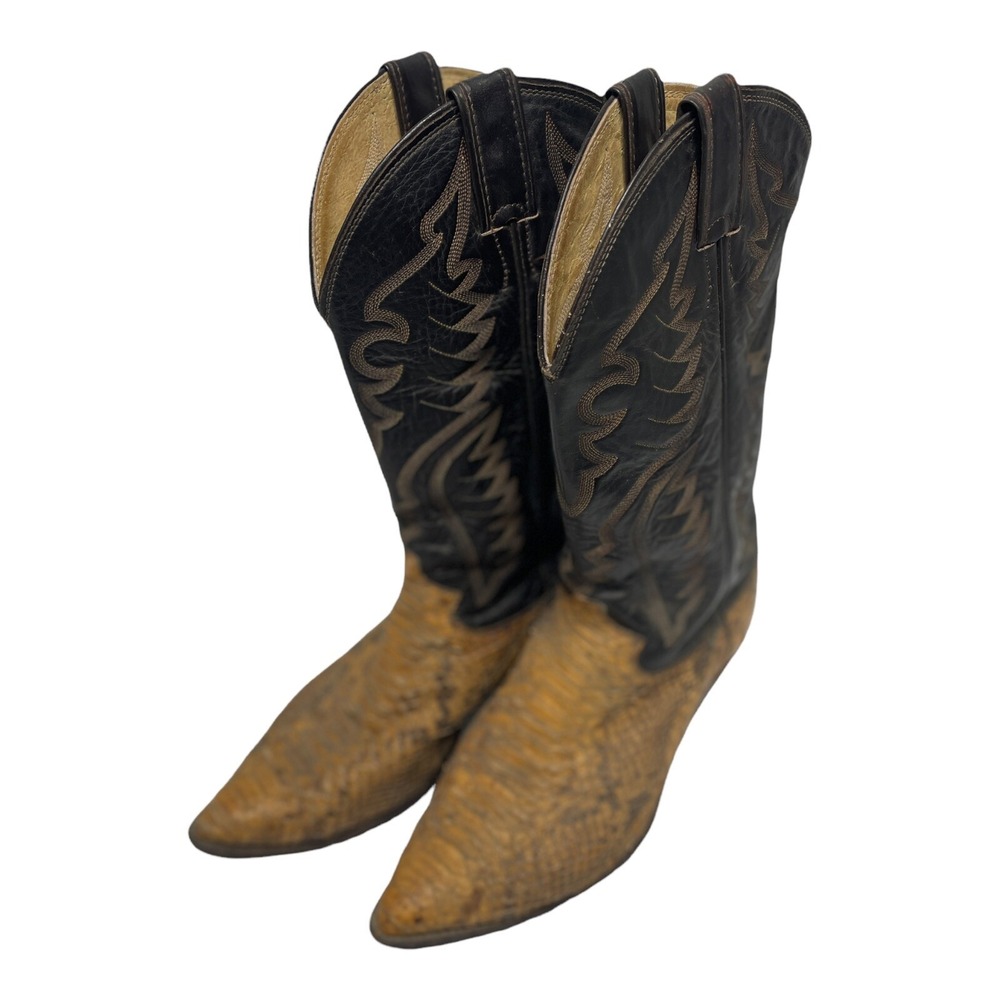 Vintage Justin TAN Snakeskin Leather Cowboy Boots Men's Sz 9.5 D Style 8694 USA